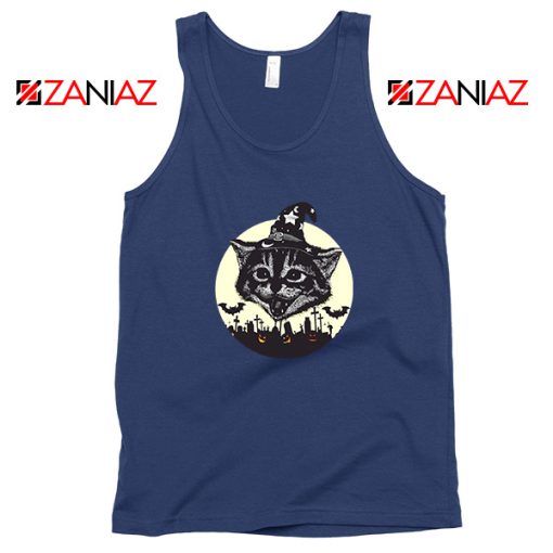 Halloween Black Cat Navy Blue Tank Top