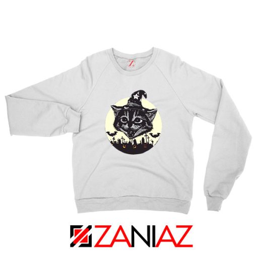 Halloween Black Cat White Sweatshirt