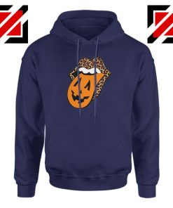 Leopard Pumpkin Mouth Tongue Navy Blue Hoodie