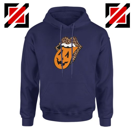 Leopard Pumpkin Mouth Tongue Navy Blue Hoodie