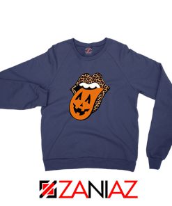 Leopard Pumpkin Mouth Tongue Navy Blue Sweatshirt