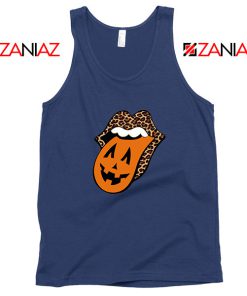 Leopard Pumpkin Mouth Tongue Navy Blue Tank Top