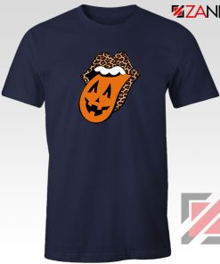 Leopard Pumpkin Mouth Tongue Navy Blue Tshirt