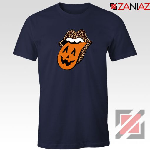 Leopard Pumpkin Mouth Tongue Navy Blue Tshirt