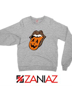 Leopard Pumpkin Mouth Tongue Sport Grey Sweatshirt