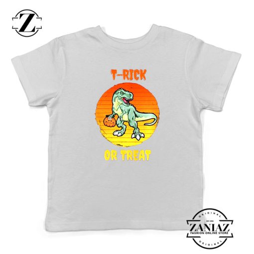 Trick or Treat Trex Kids White Tshirt