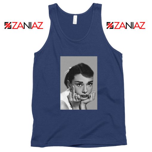 Audrey Hepburn Middle Finger Navy Blue Tank Top