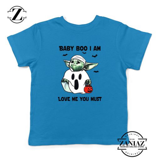 Baby Yoda Boo Kids Blue Tshirt