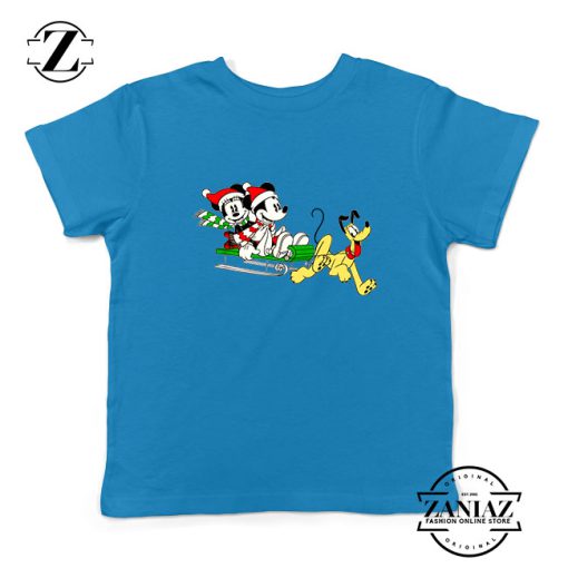 Mickey Minnie Pluto Blue Kids Tshirt