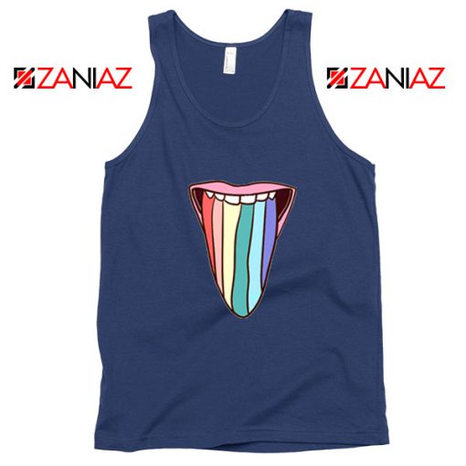 Tongue Rainbow Cute Navy Blue Tank Top