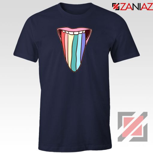 Tongue Rainbow Cute Navy Blue Tshirt