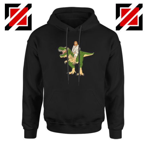 Jesus Riding T Rex Black Hoodie