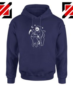 Death Rides Cat Best Graphic Navy Blue Hoodie