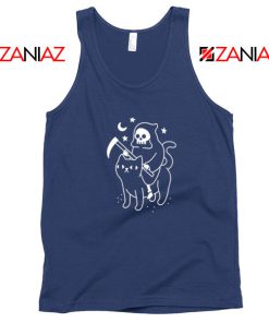 Death Rides Cat Best Graphic navy Blue Tank Top