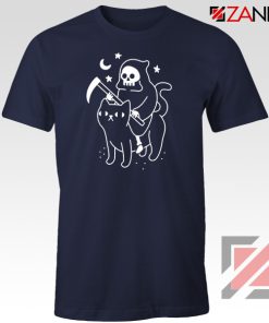 Death Rides Cat Graphic New Navy Blue Tshirt