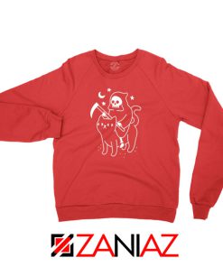 Death Rides Cat Graphic Red Sweatshirt