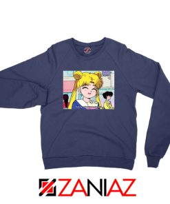 Sailor Moon Eating So Happy New Navy Blue Sweatshirt