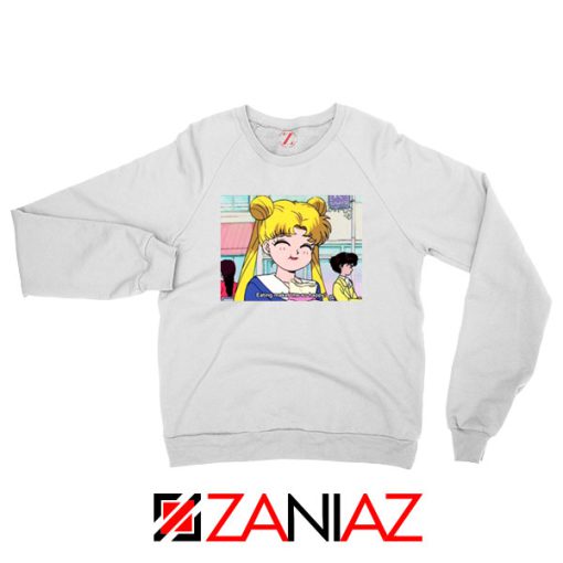 Sailor Moon Eating So Happy New White Sweatshirt