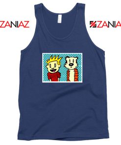 Calvin and Hobbes Cartoon Navy Blue Tank Top