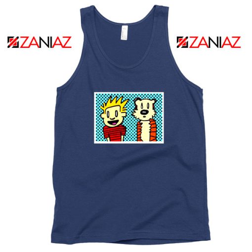 Calvin and Hobbes Cartoon Navy Blue Tank Top