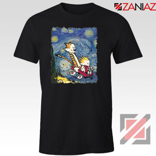 Calvin and Hobbes Stary Night Black Tshirt