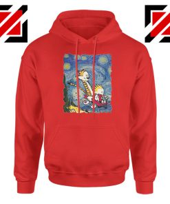 Calvin and Hobbes Stary Night Red Hoodie