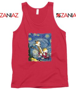 Calvin and Hobbes Stary Night Red Tank Top