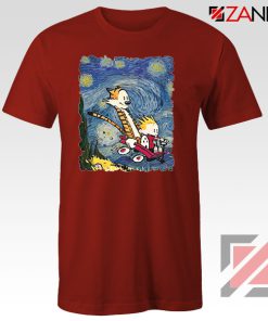 Calvin and Hobbes Stary Night Red Tshirt