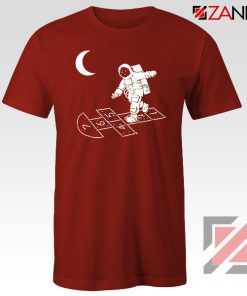 Moon and Astronaut Playing Red Tshirt