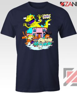 Rugrats Characters Run From Reptar Navy Blue Tshirt