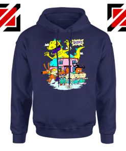 Rugrats Kids Run From Reptar Navy Blue Hoodie