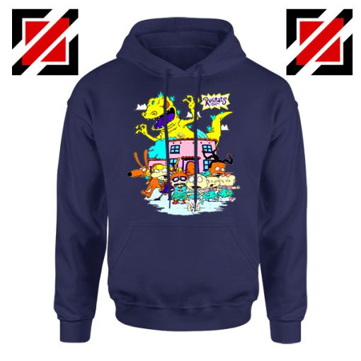 Rugrats Kids Run From Reptar Navy Blue Hoodie