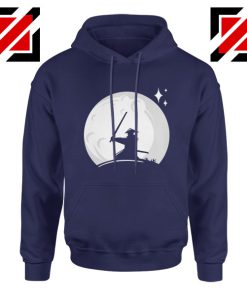 Samurai Silhouette Moon Design Navy Blue Hoodie