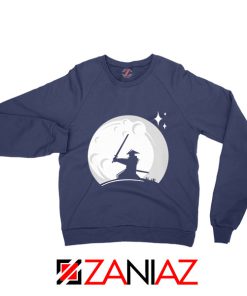 Samurai Silhouette Moon Graphic Navy Blue Sweatshirt