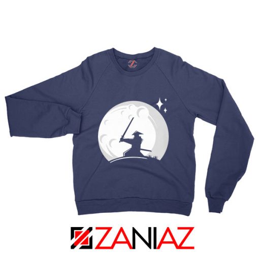 Samurai Silhouette Moon Graphic Navy Blue Sweatshirt