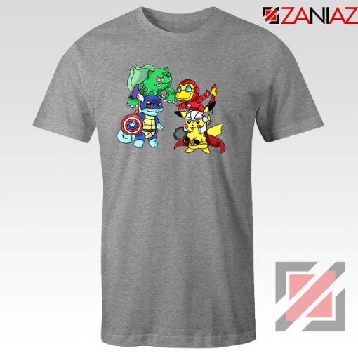 Superhero Pokemon The Avengers Sport Grey Tshirt