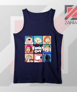 Family Guy Animated Face Grid Navy Blue Tank Top