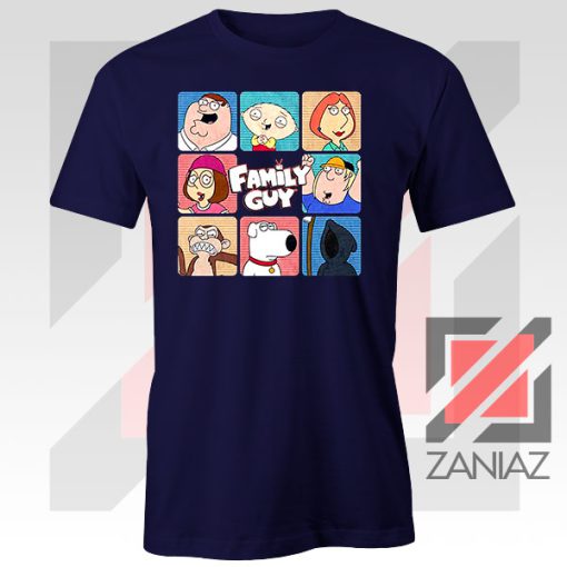 Family Guy Animated Face Grid Navy Blue Tee