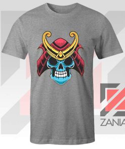 Japanese Samurai Skull Graphic Grey Tshirt