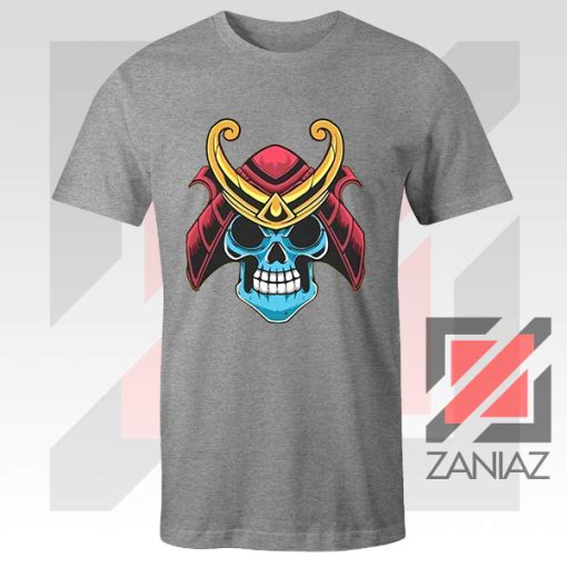 Japanese Samurai Skull Graphic Grey Tshirt