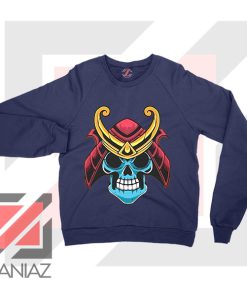 Japanese Samurai Skull Graphic Navy Blue Sweatshirt