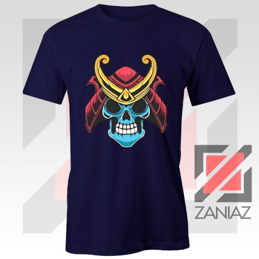 Japanese Samurai Skull Graphic Navy Tshirt