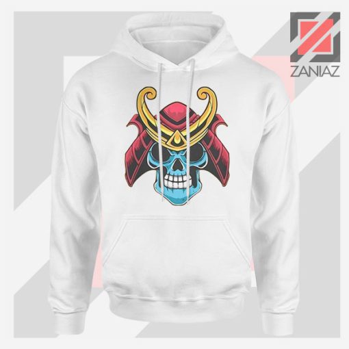 Japanese Samurai Skull Graphic White Hoodie