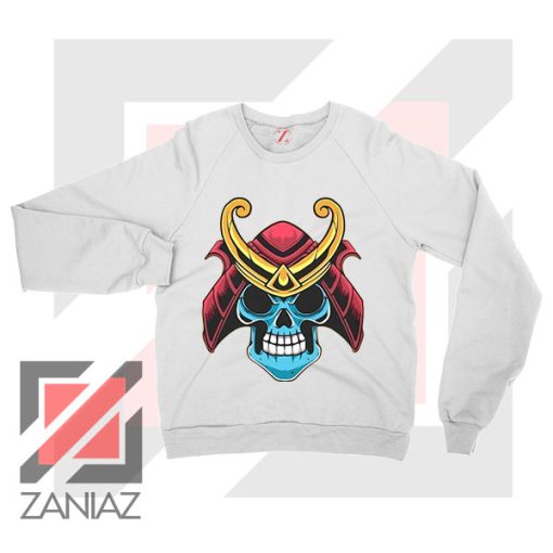 Japanese Samurai Skull Graphic White Sweatshirt