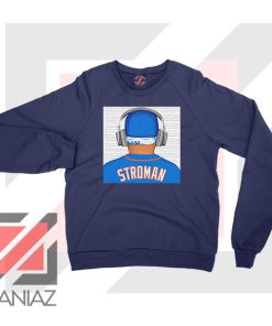 Marcus Stroman Behind Navy Blue Sweatshirt