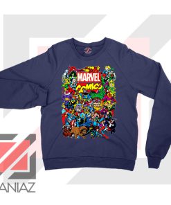 Marvel Comic Hero Collage Navy Blue Sweatshirt