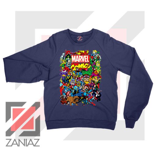 Marvel Comic Hero Collage Navy Blue Sweatshirt