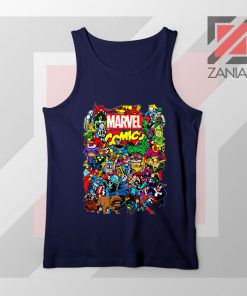 Marvel Comic Hero Collage Navy Blue Tank Top