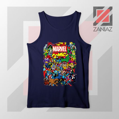 Marvel Comic Hero Collage Navy Blue Tank Top