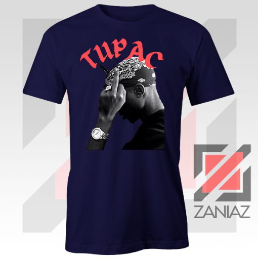 Tupac Middle Fingers Graphic Navy Blue Tee